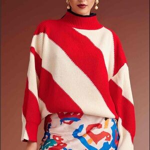 Karavan Celia Red White Mock Neck Long Sleeve oversized Sweater Made In …